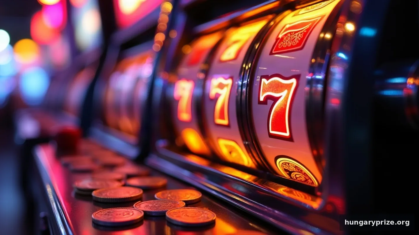 casino nyerőgép fényekkel és érmékkel, jackpot hangulat